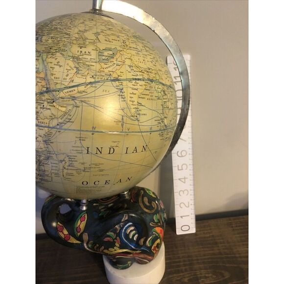 Stone Elephant World Globe on Painted on Marble Base Art Deco. Rare. Read - Picture 8 of 16